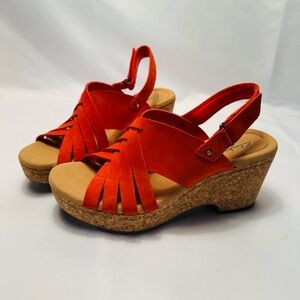 Clarks Giselle Glow Woven Grenadine Nubuck Leather Wedge Sandals Size 10M